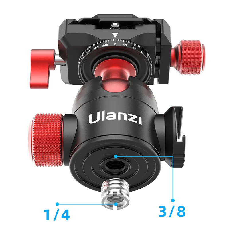 Ulanzi U-70 메탈 미니 볼 헤드 팬 콜드 슈 더블 파노라마 삼각대 헤드, DSLR 카메라 브이로그 삼각대 브래킷 사진