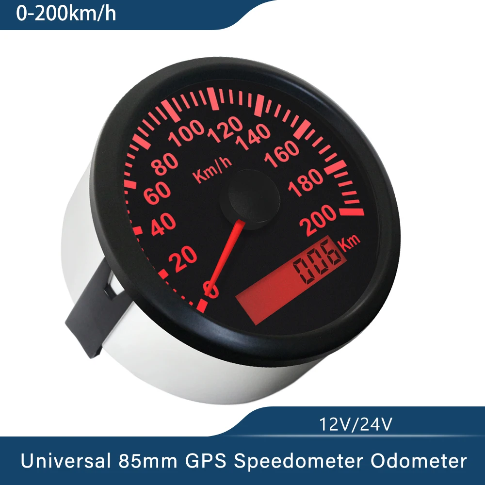 Universal 85mm GPS Speedometer Gauge 120km/h 200km/h for Car Truck Boat Motor Auto with Red Backlight 12V 24V With GPS Antenna