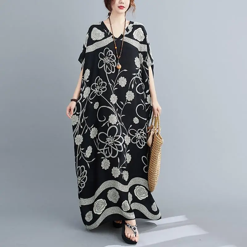 Abito floreale in raso di cotone oversize donna Casual Maxi lungo Summer Beach Boho Dress Ladies Flower Dresses New Fashion 2023