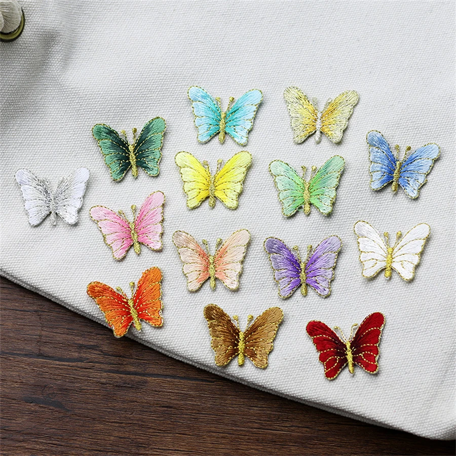 Embroidered Butterfly Patches for Clothes, DIY Applique, Jeans, Summer Fabric Accessories, Fashion Iron On Stickers, 10 PCs/Bag