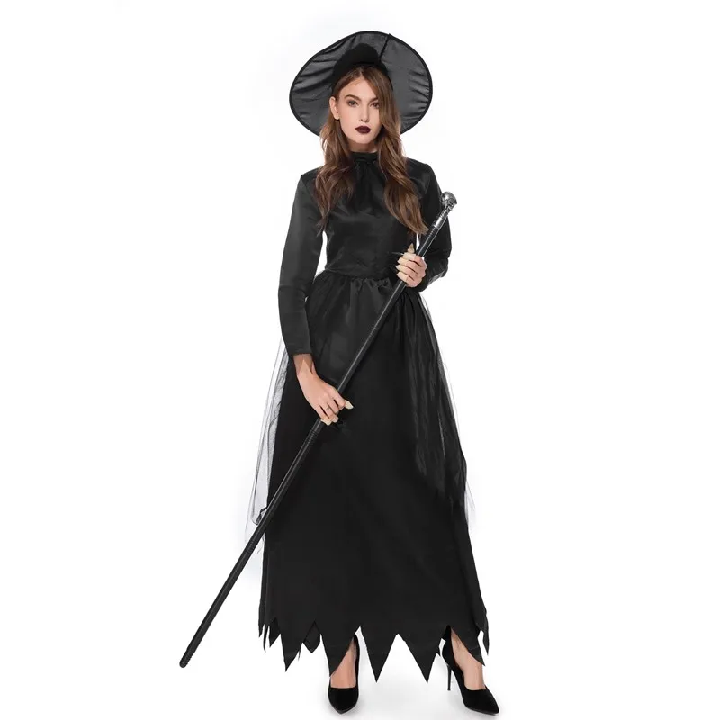 Halloween Black Gauze Dark Devil Witch Zombie Cosplay Costume Day of The Dead Purim Horror Evil Vampire Fancy Dress