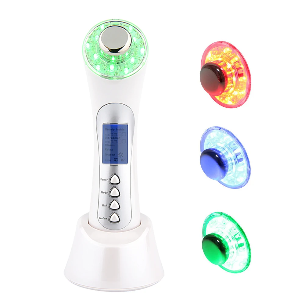 3Mhz Ultrasonic Ion LED Photon Galvanic Spa Facial Massager Skin Cleaning Face Lifting Ultrasound Microcurrent Beauty Machine