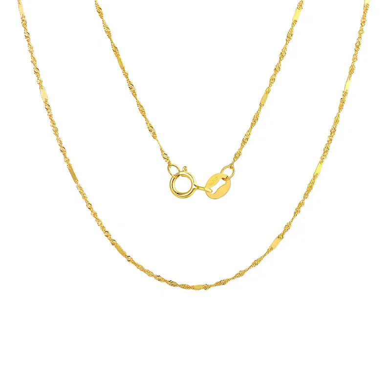 

MADALENA SARARA Pure 18k Yellow Water Wave Chain Women Necklace Simple Style 18"20"