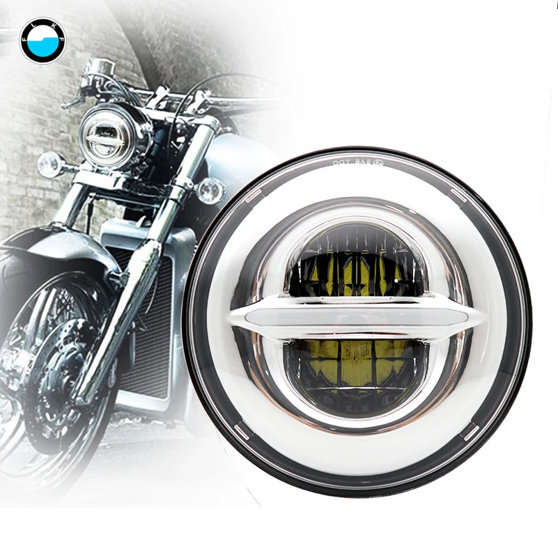 

7" inch LED H4 White DRL Head Lights Lamps with Amber turn signal For motorcycle Road King Headlight Replacement.