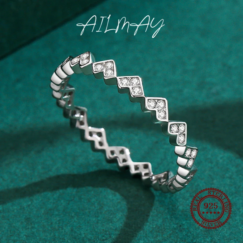 Ailmay Fashion 925 Sterling Silver Romantic Heart Stackable Cubic Zirconia Rings For Women Wedding Anniversary Jewelry 4