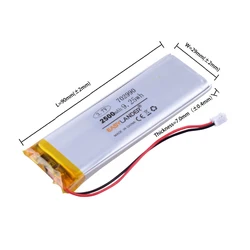 702990 3.7V 2500mAh Rechargeable li-Polymer Battery For GPS Bluetooth Speaker DIY PAD Power Bank Tablet PC navigation 703090