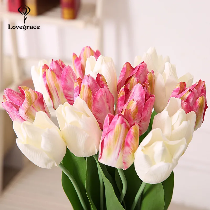 Simulasi 3D Pu Tulip Flores Single Cabang Palsu Bunga Cabang Pernikahan Arch Pintu Meja DIY Dekorasi Rumah Bunga Tulip Buatan