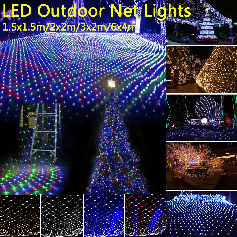 220V 1.5X1.5M 2X2M 3X2M 6x4M LED Net Mesh String Light Outdoor Waterproof Chirstmas Holiday Decor connectable with Tail Plug D30