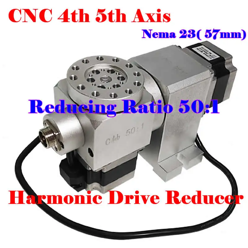 

CNC 4th 5th Rotary Axis Speed Reducing Ratio 50:1 Harmonic Drive Reducer with Nema23 57mm Motors for CNC Lathe Router Machine