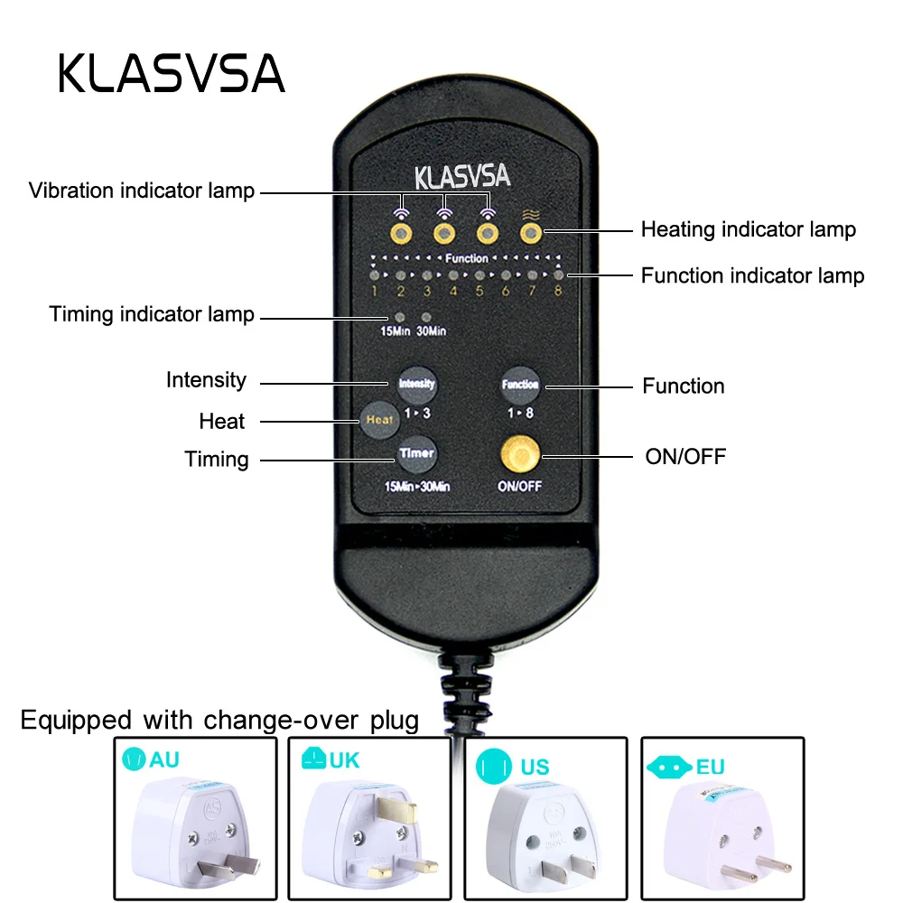 KLASVSA Electric Back Massager Chair Cushion Vibrator Portable Home Car Office Neck Lumbar Waist Pain Relief Seat Pad Relax Mat