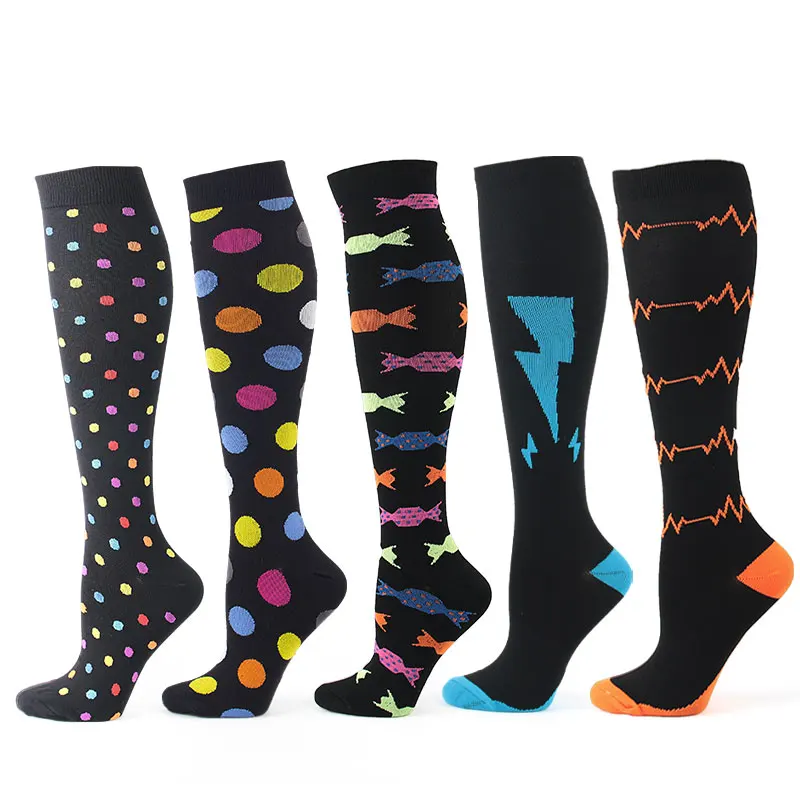 Autumn Winter New Compression Stockings Nylon Lightning ECG Dot Outdoor Sports Reduce Varicose Veins Muscle Fatigue 15-20mmHg