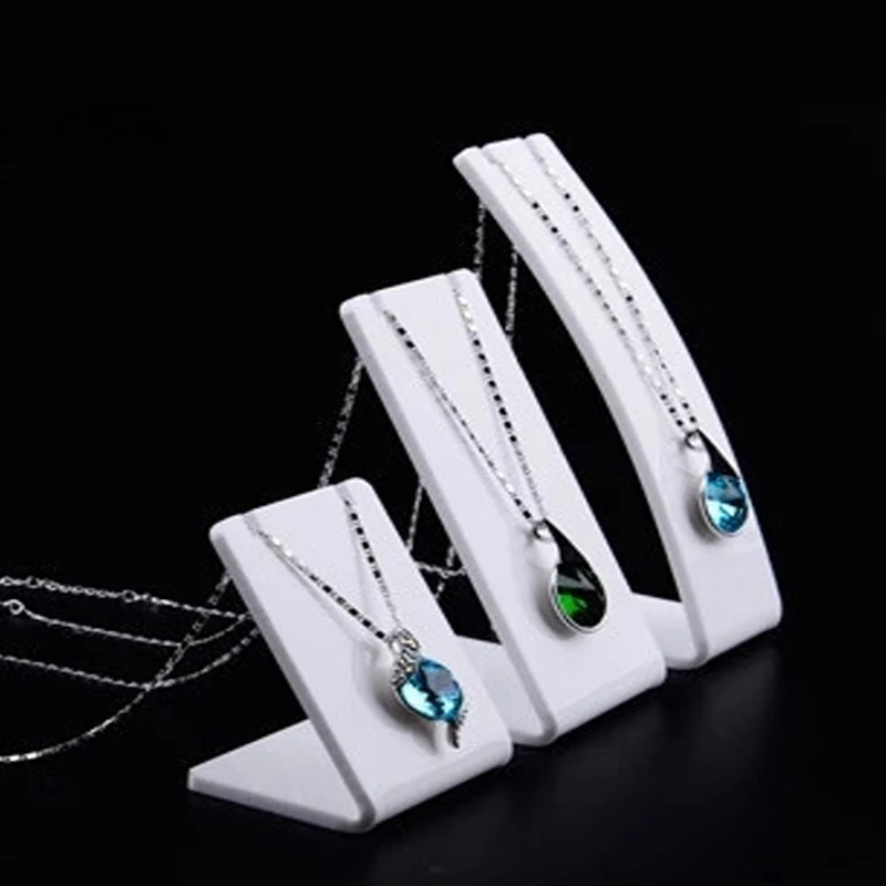 Fashion White Acrylic Necklace Jewellry Display Stand Holder Earring Pendant Exhibition Shelf 3 Sizes Jewellery Storage Showcase