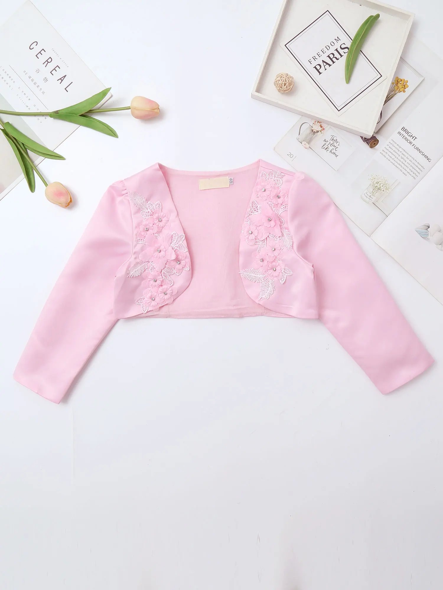 Kids Girls Bolero Coat Wedding Formal Cropped Top Embroidered Clothes Children Flower Poncho Capelet Wrap Girls Princess Jacket