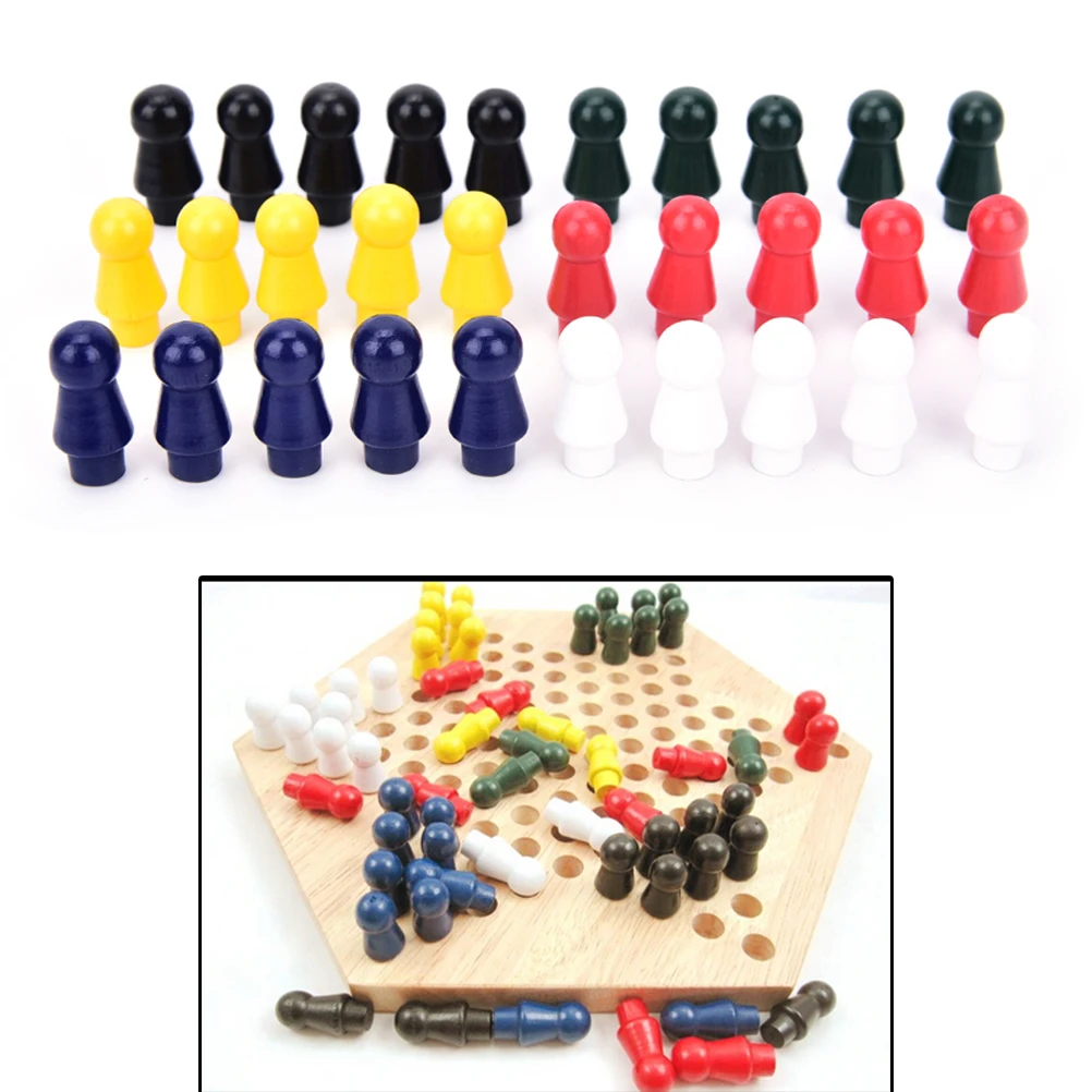 Nieuwe schaakstukken chinese checkers zes kleur van houten checkers vervanging spel onderdelen 60pcs \ set