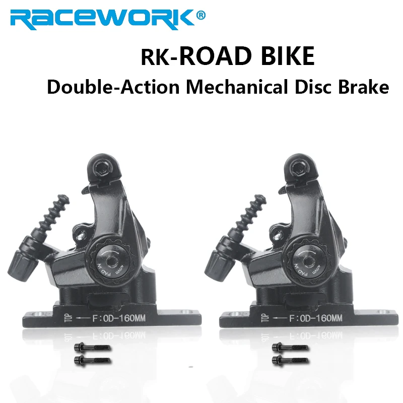 RACEWORK Road Bike Disc Brake Flat Mount Mechanical Dual Side Actuation Caliper 160mm Front Rear Bicycle Clamp Brake view 6