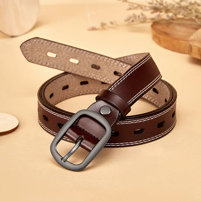 Ceinture Étroite en Cuir pour Femme, Accessoire de Marque de Styliste, Marron, pour Jeans