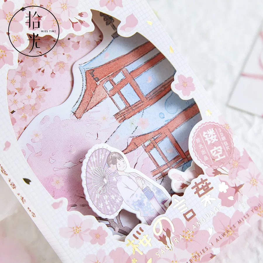 30 Pcs/Set Cherry Blossom Hollow Postcard Sakura Language Greeting Cards Message Card Xmas and New Year Gift