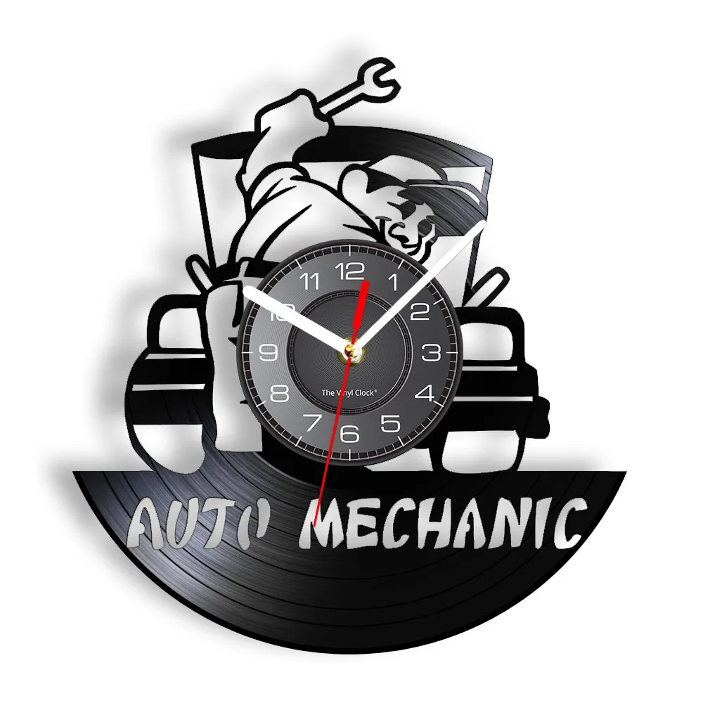 Auto Mechanic Repair Workshop Vinyl Record Wall Clock Garage Sign Vintage Watch Auto Repair Service Decor Car Enthusiast Gift