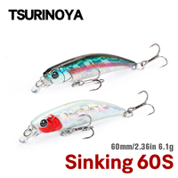 TSURINOYA 60S Sinking Minnow Lure INTRUDER 60mm 6.5g Fishing Bass TROUT Lure Artificial Hard Baits Jerkbait Fixed Weight