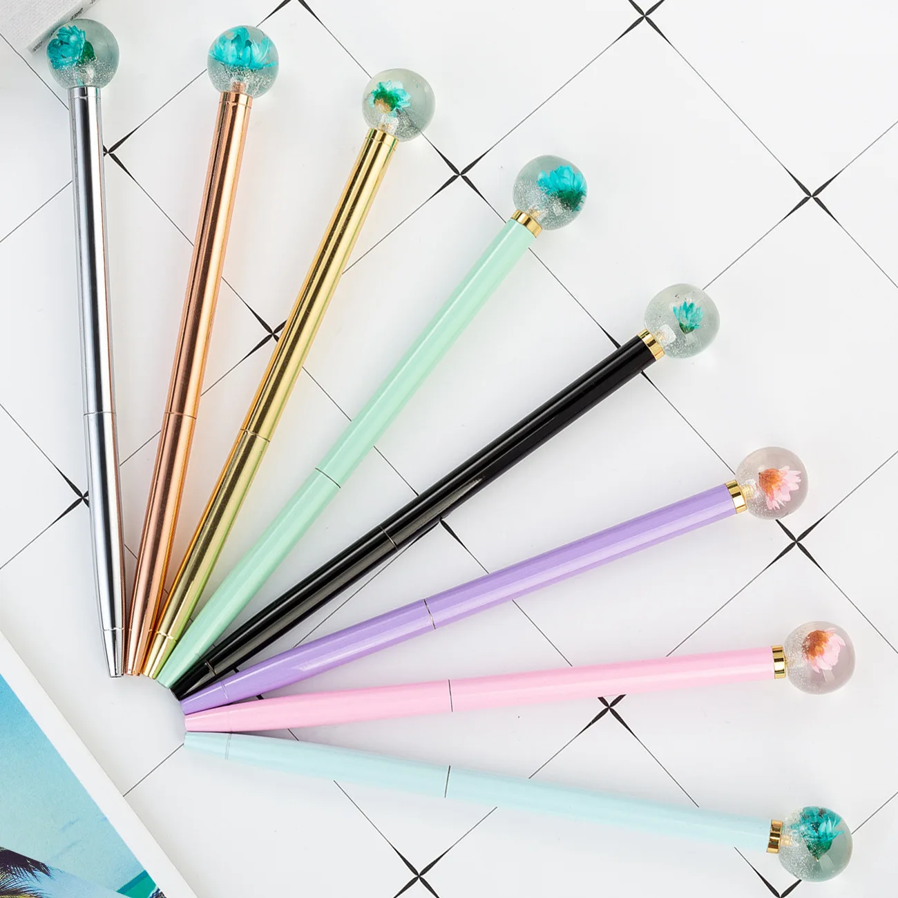 20pcs/lot Factory direct sales dry flower metal ballpoint pen wholesale creative advertising ballpoint pen