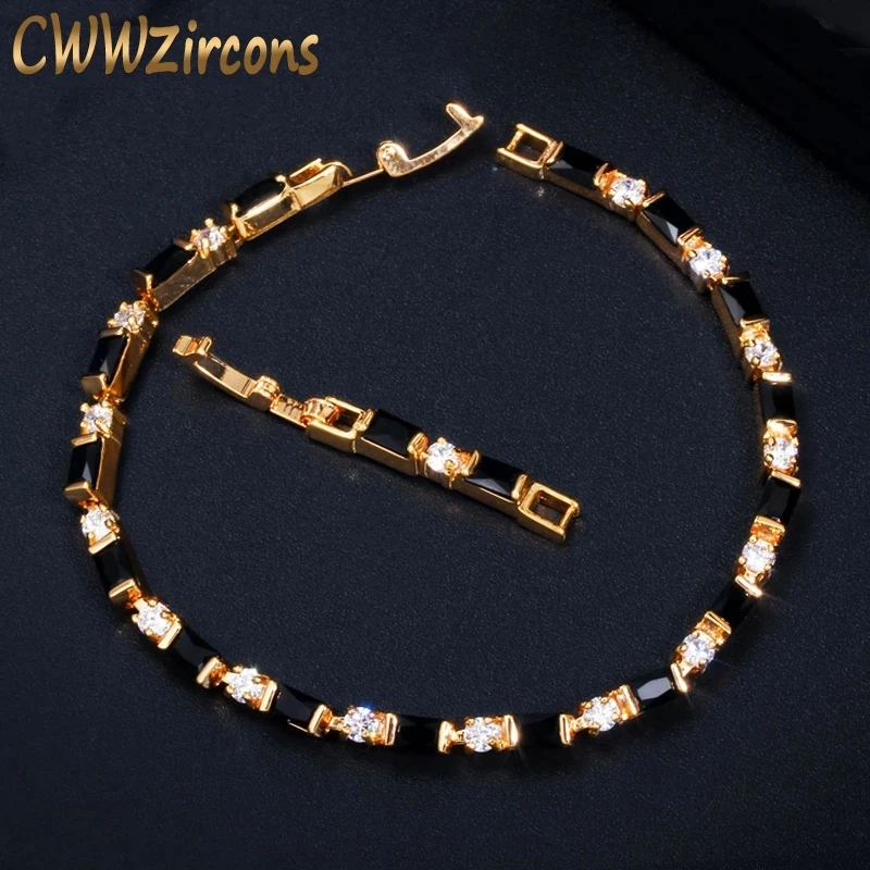 CWWZircons 2023 New Fashion Ladies 585 Gold Color Jewelry Elegant Black CZ Tennis Bracelets for Women Accessories CB208