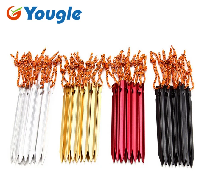 18cm Professional 10 Pcs Aluminument Tent Pegs  with Rope  Stake Camping Hiking Equipment Outdoor Traveling Accessories