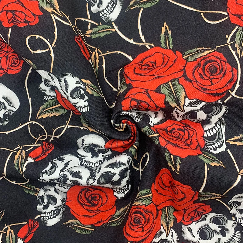 New Black Woven Skull 100% Cotton Fabric Canvas Rose Skull Printed Cotton Fabric Sewing Patchwork DIY Bag Clothing Tablecloth