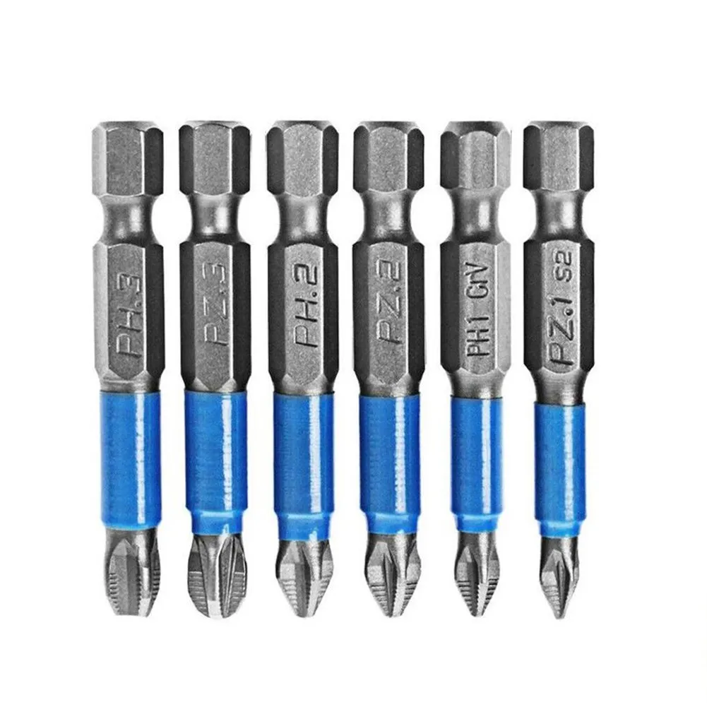 

6 Pcs Non-slip Screwdriver Bit Set Electric Impact 50mm PH1/PH2/PH3/PZ1/PZ2/Ph And It Is Wear Resistance. *Can Be Used For 1/4"