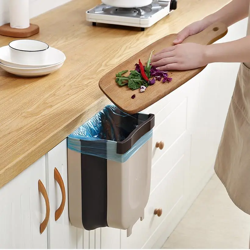 4/9L Folding Trash Can Zero Waste Recycle Bin Trash Bin Kitchen Dustbin Garbage Rubbish Bin Plastic Waste Bin Garbage Bag Holder