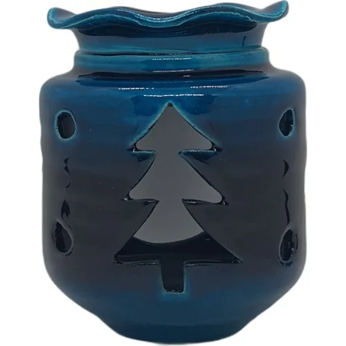 Expert Dark Navy Blue Ceramic Pine Tree Motif Conical Censer