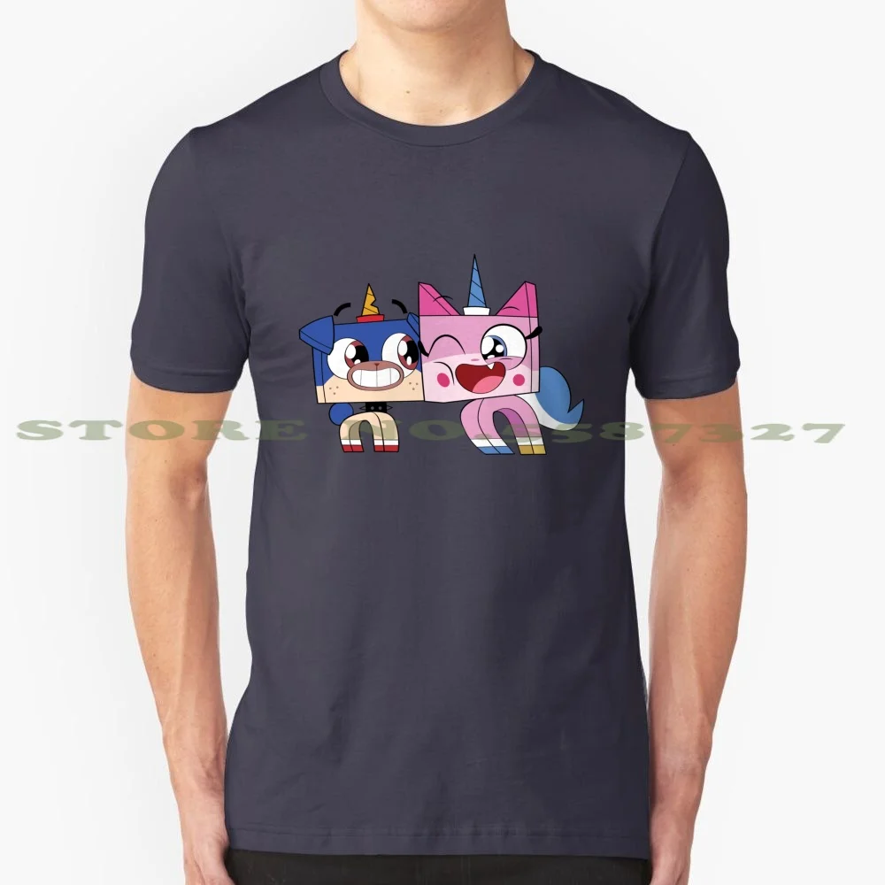 Unikitty And Puppycorn Hug 100% Cotton T-Shirt Princess Unikitty Unicorn Cat Mimicorne Hawkodile Dr Fox Kitten Cartoon Network