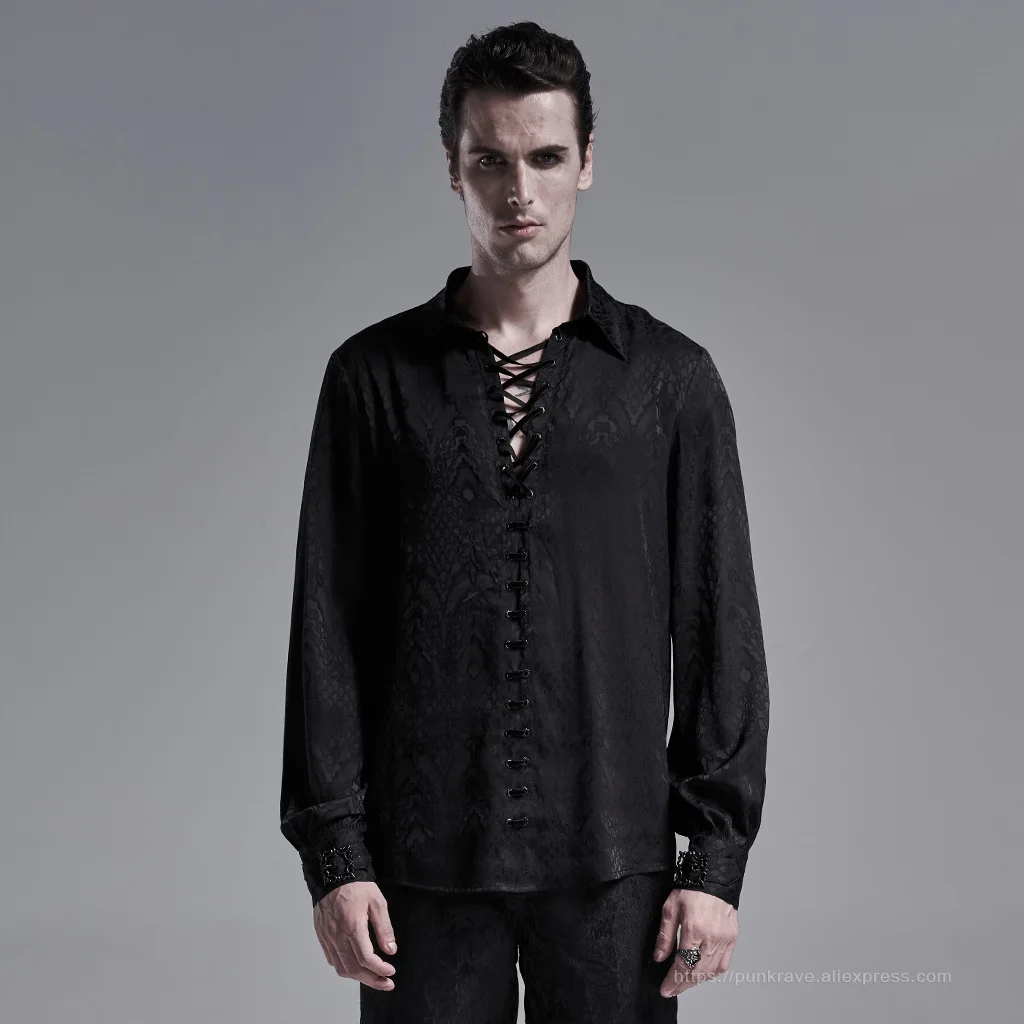 YIzdegg Heren Tops Fashion Color Shirt Mannen Bandage Lange Mouw Medie Shirt Gothic Man Casual Blouse Heren Ski-Jas, grijs, 6XL