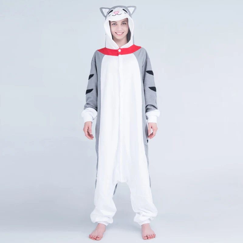 Loose Cat Onesies For Adults Cartoon Kigurumi Women\'s pajamas Chi Cat Sleepwear Men Pyjamas Cosplay Costume Halloween Jumpsuit