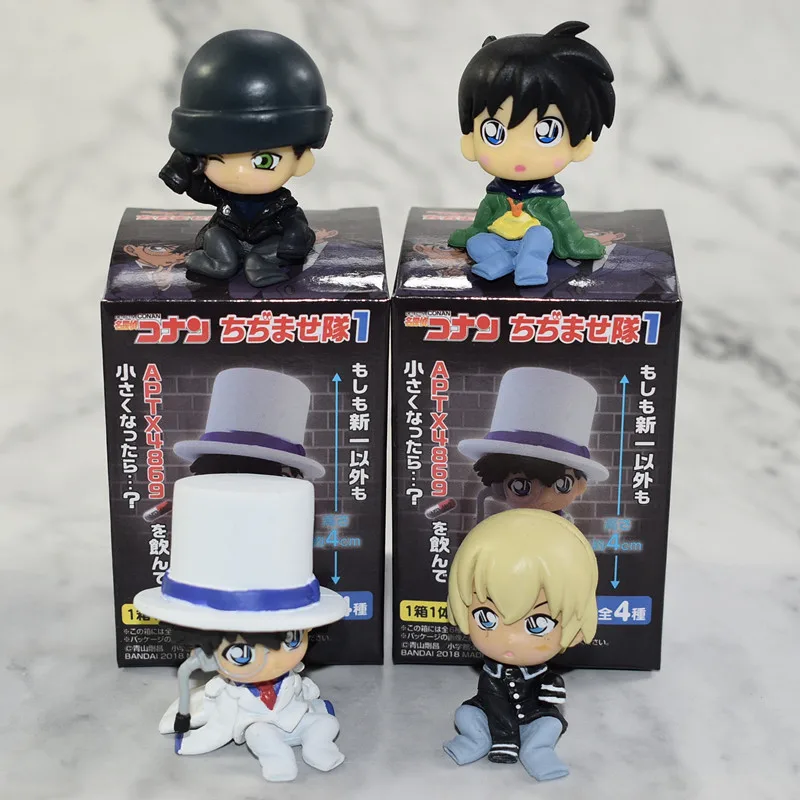 Detective Conan 4pcs / set version Q position sitting Kudou Shinichi Childhood edition PVC action figure collectible model toy