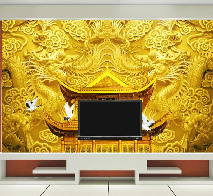 Aangepaste Gouden Draak Foto Papel De Parede 3d Muurschildering Behang Voor Muren 3 D Landschap Huisdecoratie Muurstickers Woonkamer