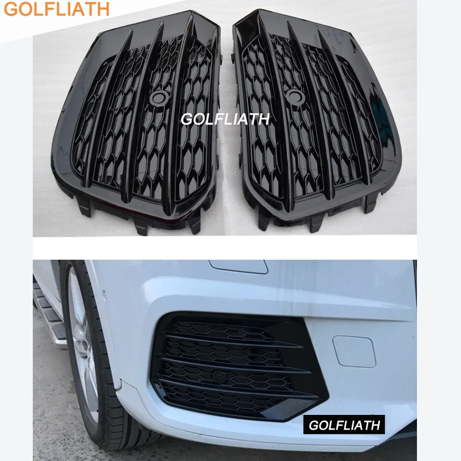 RSQ3 style Black Mesh Fog Light Grille grill Protective Covers With Radar Holes for Audi Q3 8U Standard Bumper Only 2016-2017