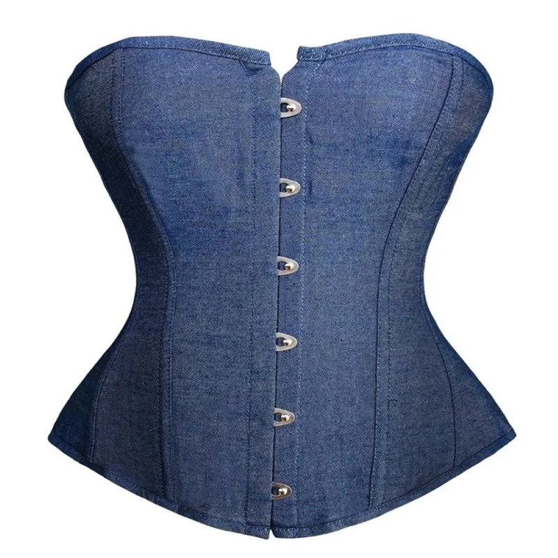 

Gothic Blue Denim Overbust Corset Women Sexy Lingerie Waist Trainer Body Shaper Bustier Top Shape Modeling Slimming Clothing