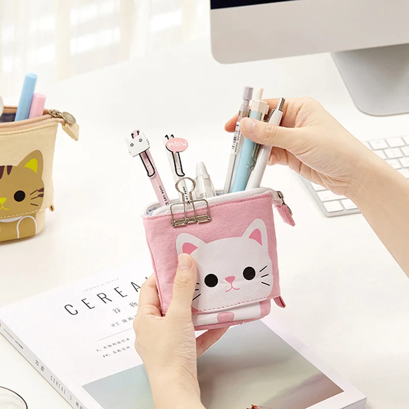 Cute Cat School Pencil Case for Girls Boy Pencilcase Canvas Cartridge Pen Bag Kawaii Unicorn Pen Box Stationery Korean Penal Kit