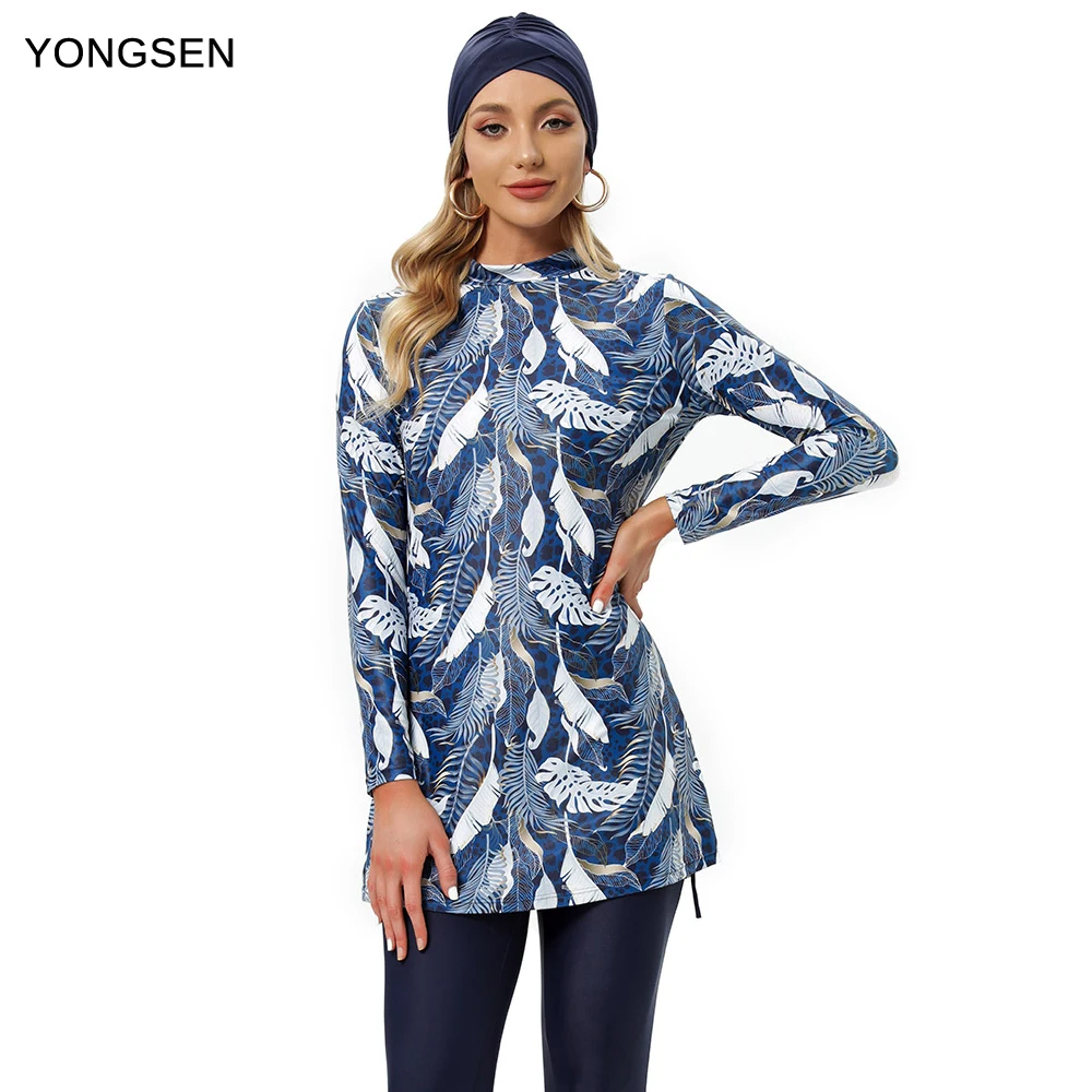 YONGSEN Artisan Burkini Set - Patchwork Islamic Swimwear, 3-Piece Modest Swimsuit with Padded Bra