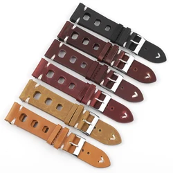 Vintage Watch Strap Porous Breathable Leather Strap Red Black Brown 18/20/22/24mm Quick Release Watch Band Wistband Bracelets