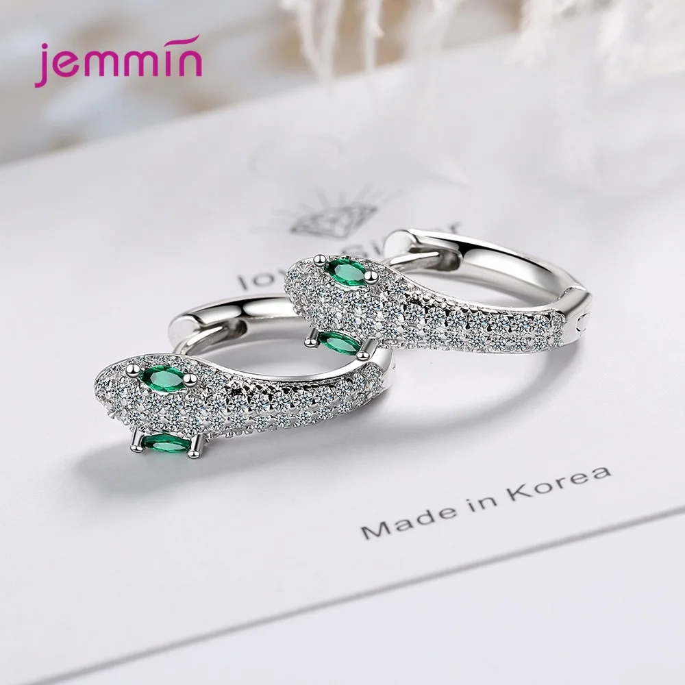 925 Sterling Silver Retro Snake Crystal Hoop Earrings For Women Girls Wedding Trend Fashion Jewelry Wholesale