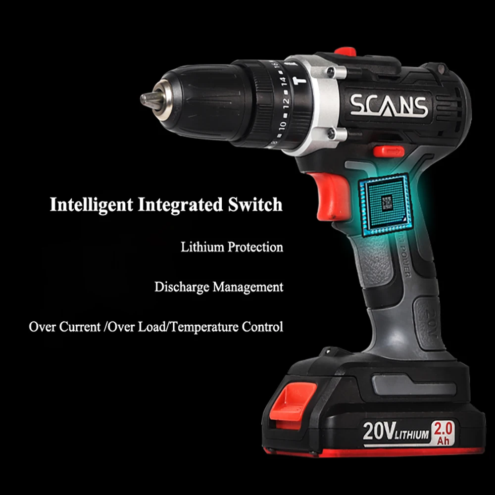 SCANS SC3180 professional tool 20V Cordless electric Impact Screwdriver impact drill hammer drill  Lithium Battery Dual Speed