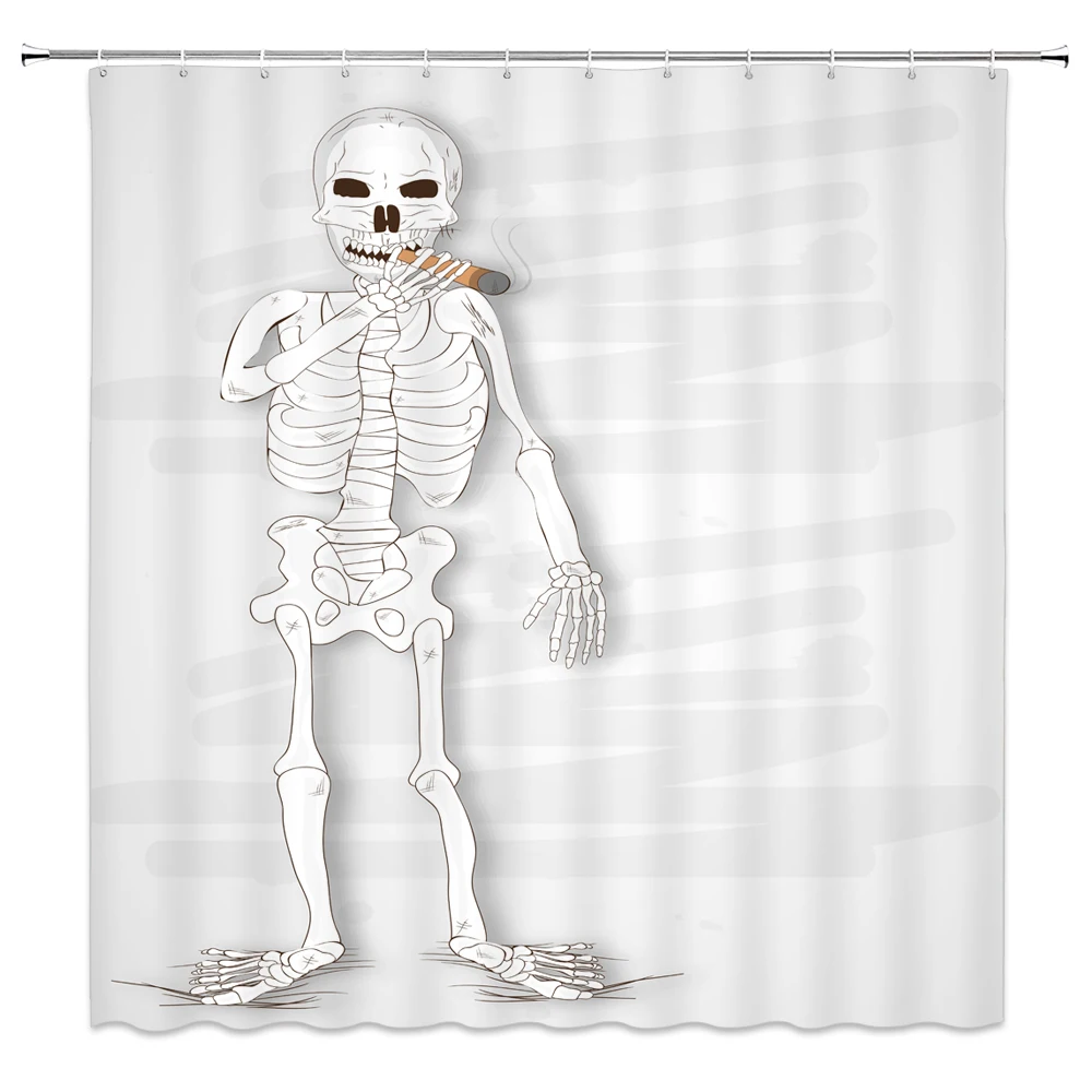 Personality Funny Skull Man White Simple Shower Curtain Waterproof Polyester Fabric Shower Curtain The Bathroom With 12 Hooks