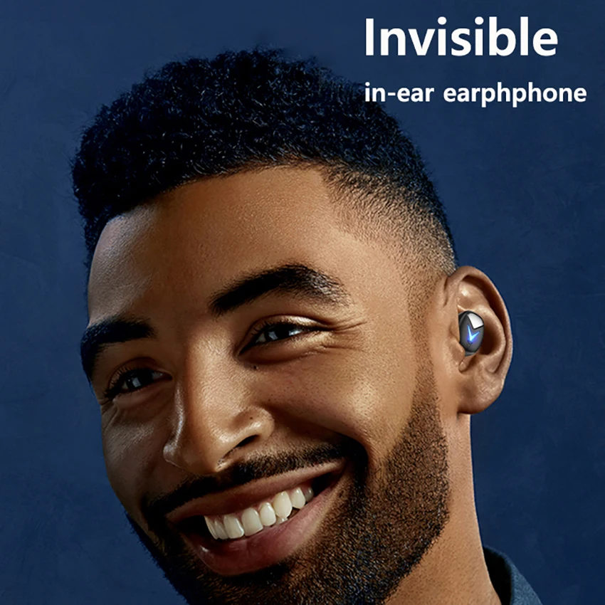 VAORLO Single Mini Unsichtbare Bluetooth 5,2 Kopfhörer TWS Echte Wireless Stereo Gaming Kopfhörer HIFI Sound Sport Headset Mit Mikrofon