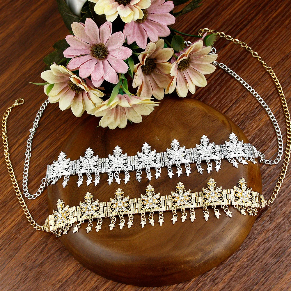 Sunspicems Algeria Forehead Chain Morocco Hair Accessory HairChain Women Headband Bride Crystal Flower Tassels Crown Head Pieces