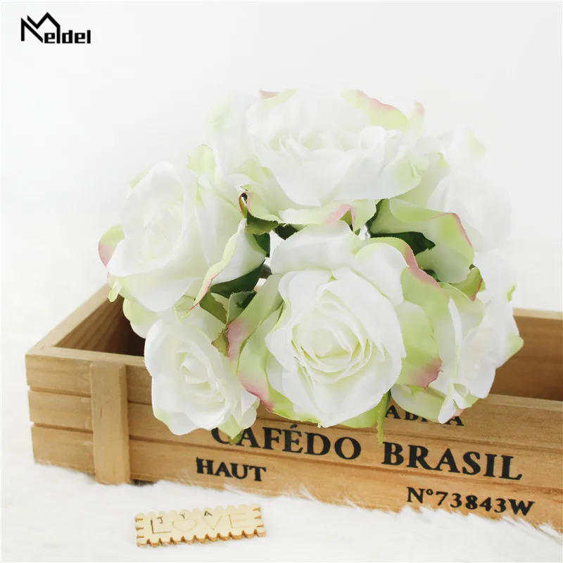 Buquê com 6 flores de rosas brancas, 1 buquê, flores pequenas, buquê de rosas de seda para casamento, decoração para dama de honra