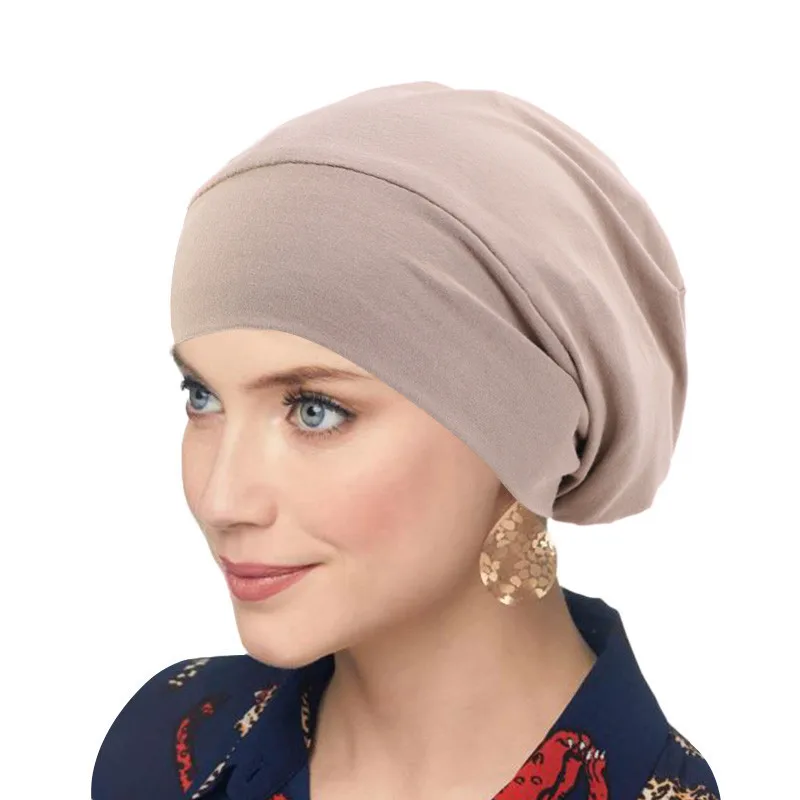 Satin Lining Chemo Cap Elastic Women\'s Turban Hat Beanie Ladies Hair Loss Bonnet Islamic Hijab Headwear Indian Cap