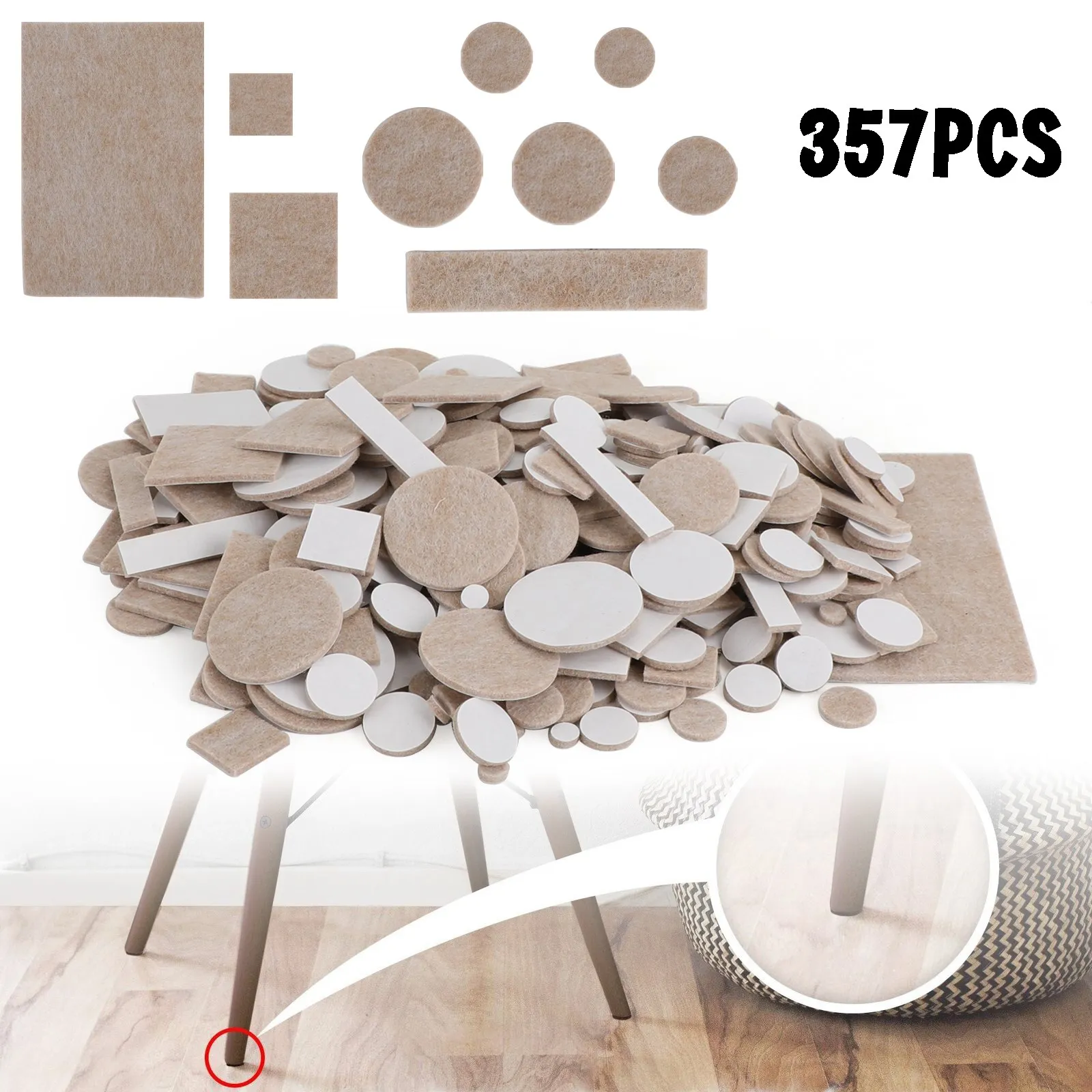 Artudatech 357ชิ้น Self-Stick แผ่นเฟอร์นิเจอร์สำหรับพื้นผิวแข็ง Beige