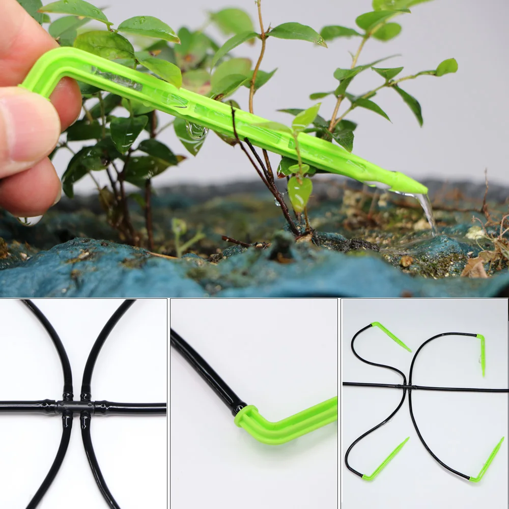 MUCIAKIE 50PCS Green Bend Arrow Dripper Micro Drip Irrigation Kit Watering Saving Emitters for 3/5mm Hose Garden Bonsai