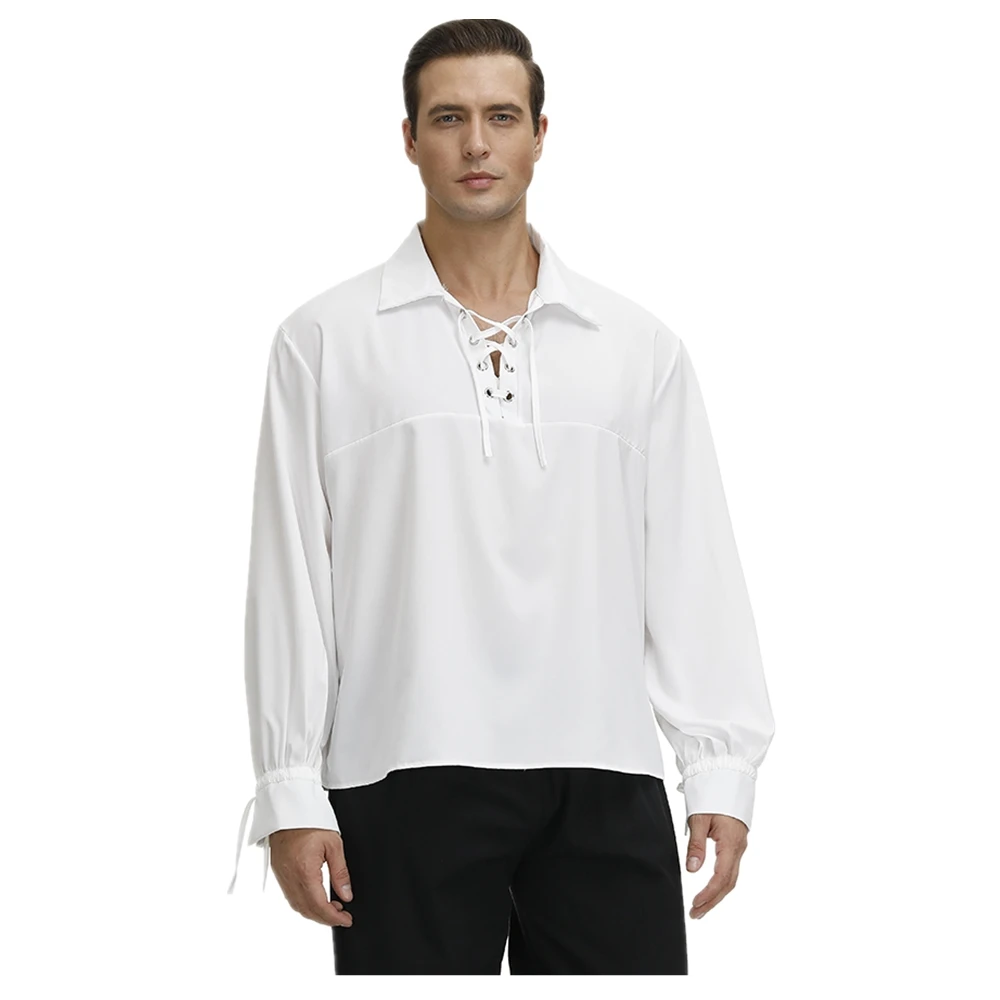 Pirate Shirt Medieval Renaissance Costume for Men Gothic Shirt Adult Men Cosplay Costumes Lace Up Shirts White Black Red Blue